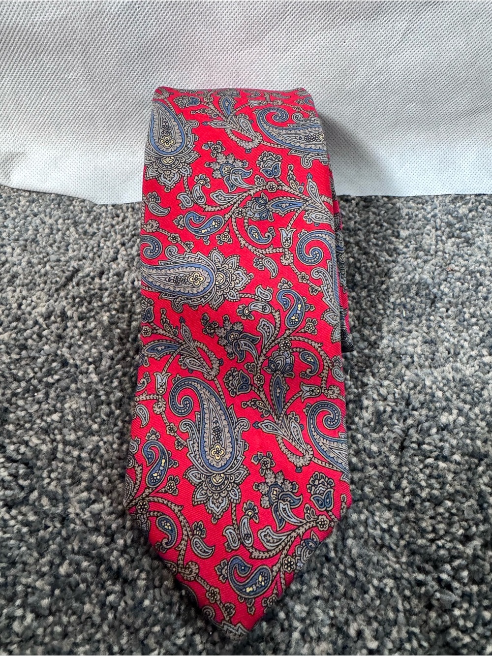 Lands' End Red Paisley Silk Tie with Blue and Gold Accents